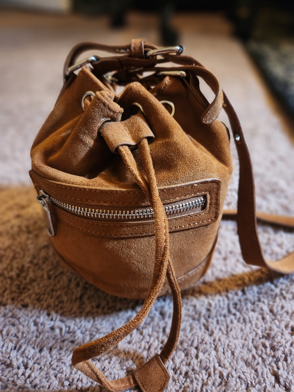 Forever 21 Brown Suede Drawstring Bucket Bag - Small
